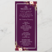 Plum Paars Floral Silver Gray Wedding Programme Programma (Voorkant)