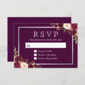 Plum Paars Floral Silver Gray Wedding RSVP (Voorkant / Achterkant)