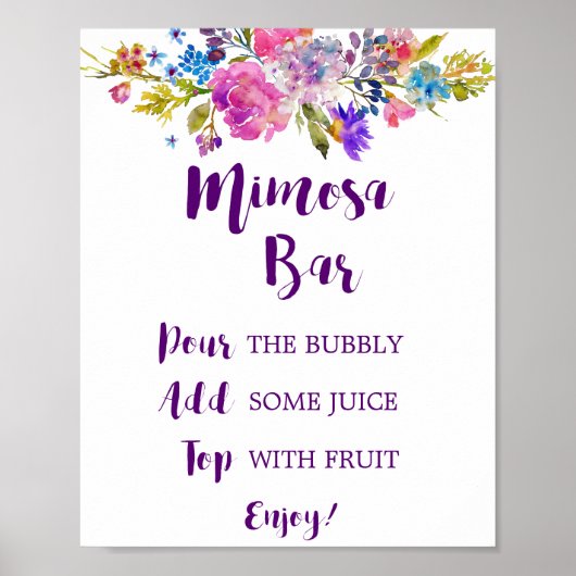 Plum Paars Garden Mimosa Bar Sign. Poster (Voorkant)