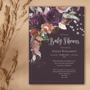 Plum, Paars, Gold Floral String Light Baby shower Kaart