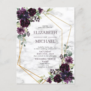 Plum Paars Gold Geometric Marble Briefkaart Weddin