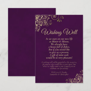 Plum Paars & Gold Lace Wedding Wishing Well Poem Informatiekaartje