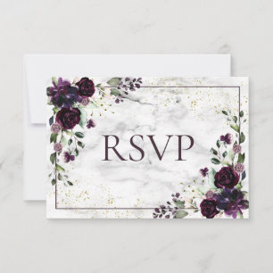 Plum Paars Gold Marble Fall Wedding RSVP Kaartje