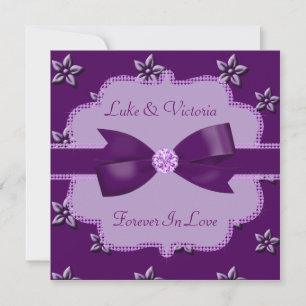 Plum Paars Island Flowers & Rhinestones Wedding Kaart