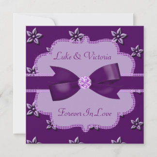 Plum Paars Island Flowers & Rhinestones Wedding Kaart