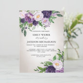 Plum Paars Lavender Greenery Gray Wedding Kaart (Staand voorkant)