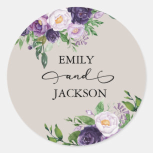Plum Paars Lavender Greenery Gray Wedding Ronde Sticker