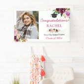 Plum Paars Lila Floral Afstuderen Graduation Party Spandoek (Insitu)