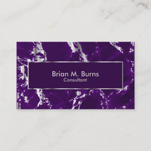 Plum Paars Marble en Metallic Silver Design Visitekaartje (Voorkant)