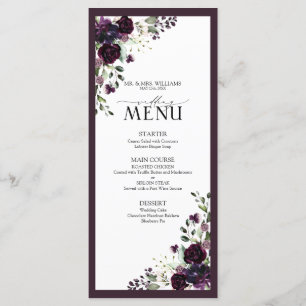 Plum Paars Mauve Floral Waterverf bruiloft Menu