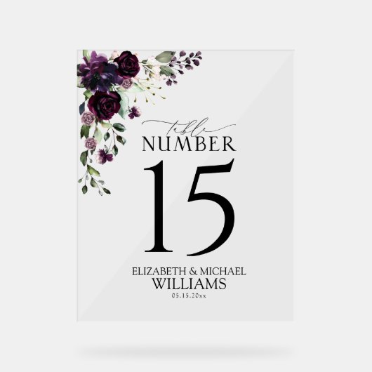 Plum Paars Mauve Floral Waterverf Reception Acryl Bord (Voorkant)