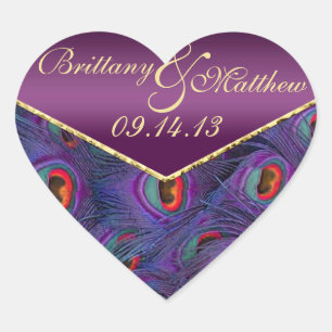 Plum Paars Peacock Envelope Seal Hart Sticker