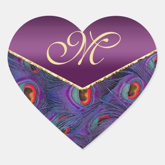 Plum Paars Peacock Monogram Envelope Seal Hart Sticker (Voorkant)