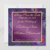 Plum Paars Peacock sparen de Datum Save The Date (Achterkant)