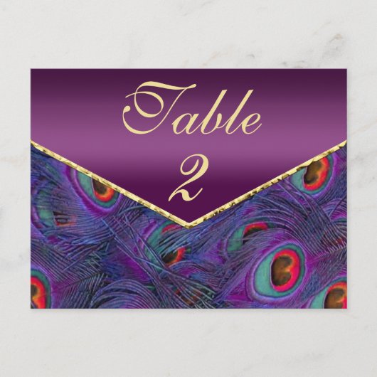 Plum Paars Peacock Table Number Kaart (Voorkant)