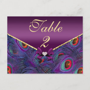 Plum Paars Peacock Table Number Kaart