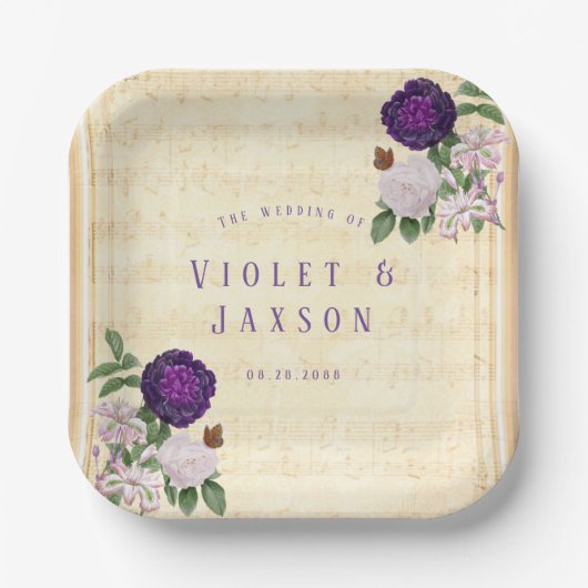 Plum Paars Peony Musical Wedding Papieren Bordje (Voorkant)
