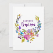 Plum Paars Pink & Blue Flowers Baptisme Kaart (Achterkant)