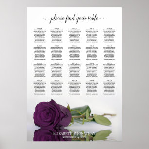 Plum Paars Roos 20 Table Wedding Seating Chart Poster