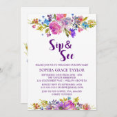 Plum Paars roze & Blue Flowers Sip en See Kaart (Voorkant / Achterkant)