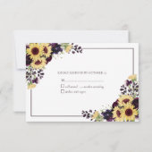 Plum Paars Sunflower No Food Wedding RSVP (Achterkant)
