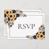 Plum Paars Sunflower No Food Wedding RSVP (Voorkant / Achterkant)
