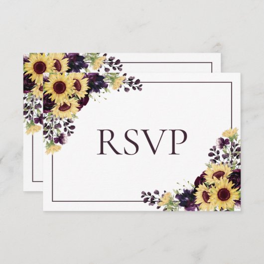 Plum Paars Sunflower No Food Wedding RSVP (Voorkant / Achterkant)