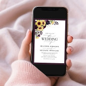 Plum Paars Sunflower Waterverf Foto Weddenschap Kaart