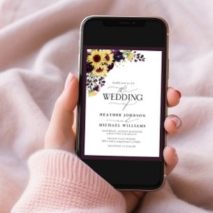 Plum Paars Sunflower Waterverf Foto Weddenschap Kaart