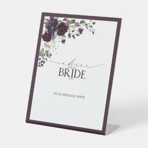 Plum Paars Waterverf Floral Advice aan de bride Reclamebord Met Voetstuk