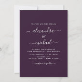 Plum Paars Wedding Modern Typography Invitation Kaart (Voorkant)