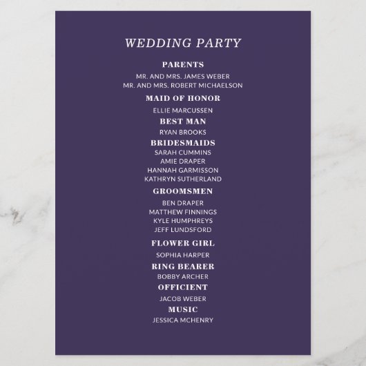 Plum Paars Wedding Programme Double Sided Programma (Achterkant)