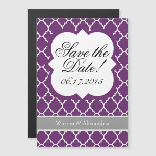 Plum Paars White Quatrefoil Save the Date Magnet Magnetische Uitnodiging