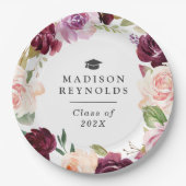 Plum Paarse Blush Bloemen Afstuderen Diner Party Papieren Bordje (Voorkant)