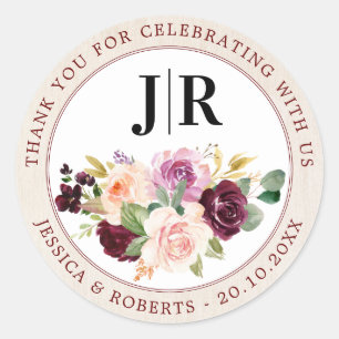 Plum Paarse Blush Roze Bloemen Dank u Ronde Sticker