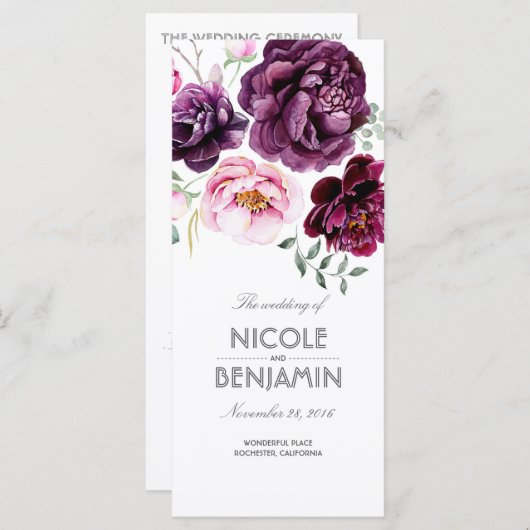 Plum Paarse Boho Waterverven Bloemen Programma's (Voorkant / Achterkant)