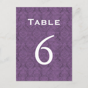 Plum Paarse Damask Trouwtafel Nummer 6 C205 Briefkaart