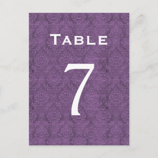 Plum Paarse Damask Trouwtafel nummer 7 C206 Briefkaart