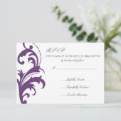 Plum Paarse Elegant Damask Wedding RSVP (Staand voorkant)