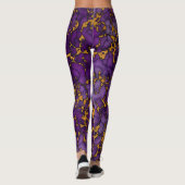 Plum Paarse en gouden marmeren textuur ontwerp Leggings (Achterkant)