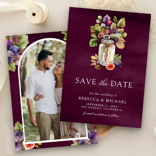 Plum Paarse Fig Mason Jar foto bruiloft Save The Date