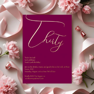 Plum Paarse & Gold Folie 30e verjaardag Uitnodigin Uitnodiging