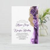 Plum Paarse & gouden glitter bloemenrepetitie dine Kaart (Staand voorkant)