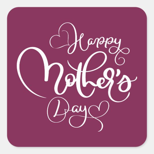  Plum Paarse Happy Moederdag Vierkante Sticker (Voorkant)