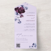 Plum Paarse & Indigo Blauw Elegante Bloemen Huweli All In One Uitnodiging (Binnen)
