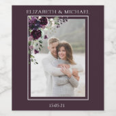 Plum Paarse Mauve Floral Waterverf Wedding Wijn Etiket (Enkel label)
