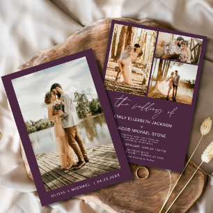 Plum Paarse minimalistische elegante foto bruiloft Kaart