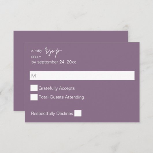 Plum Paarse MOD Calligraphy no Meal RSVP (Voorkant / Achterkant)