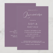 Plum Paarse MOD Calligraphy Quinceanera Kaart (Voorkant / Achterkant)