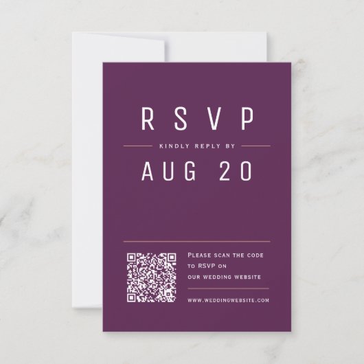 Plum Paarse Modern Chic Eenvoudige Typografie QR-c RSVP Kaartje (Voorkant)